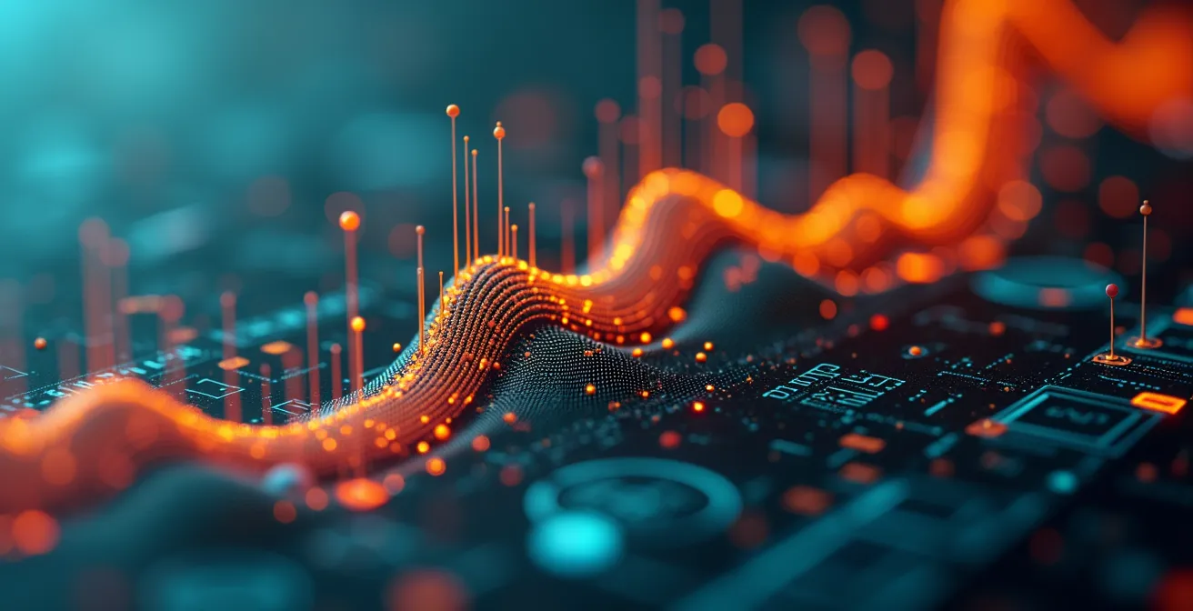 Vista macro di grafici e pattern che rivelano tendenze nascoste nelle recensioni aziendali