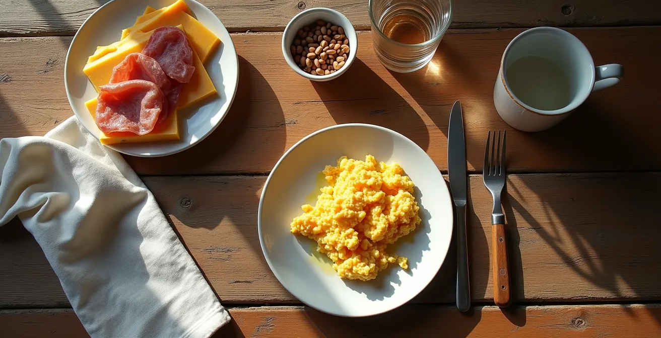 Tavola rustica con colazione proteica italiana prima della degustazione in cantina