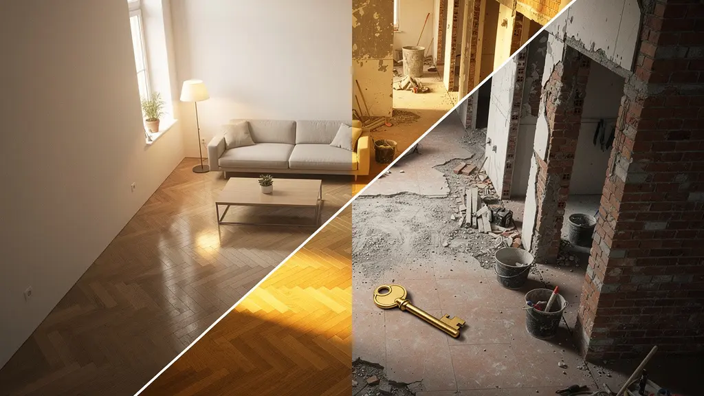 Planimetria di appartamento con errori di layout visibili attraverso luci e ombre che evidenziano spazi mal distribuiti