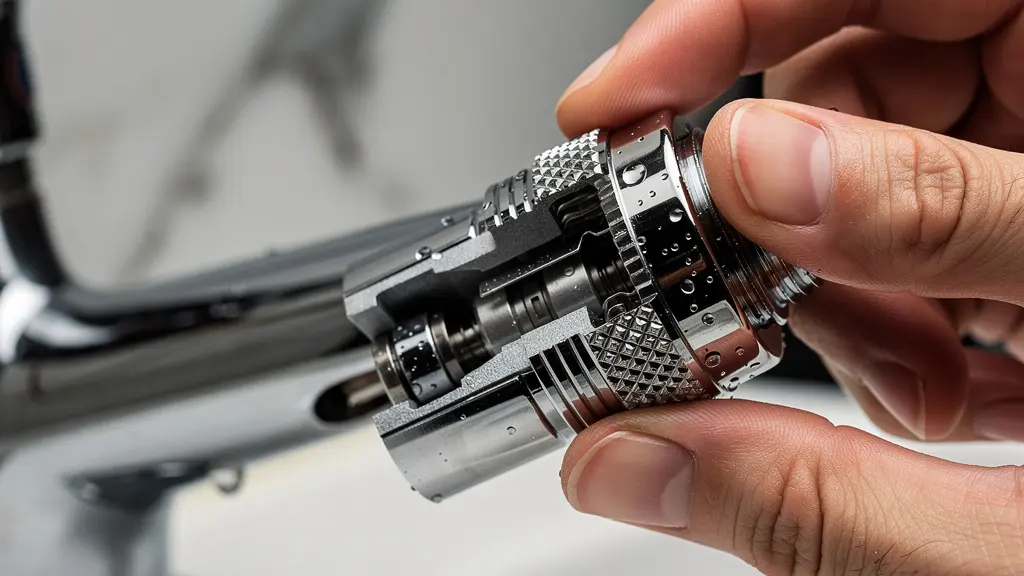 Mani che installano un aeratore con effetto Venturi su un rubinetto tradizionale