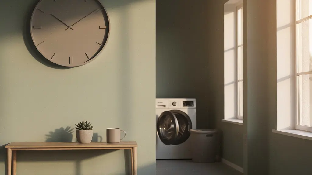 Un orologio da parete in una casa moderna con luce naturale, che evoca il concetto di gestione intelligente del tempo per il risparmio energetico