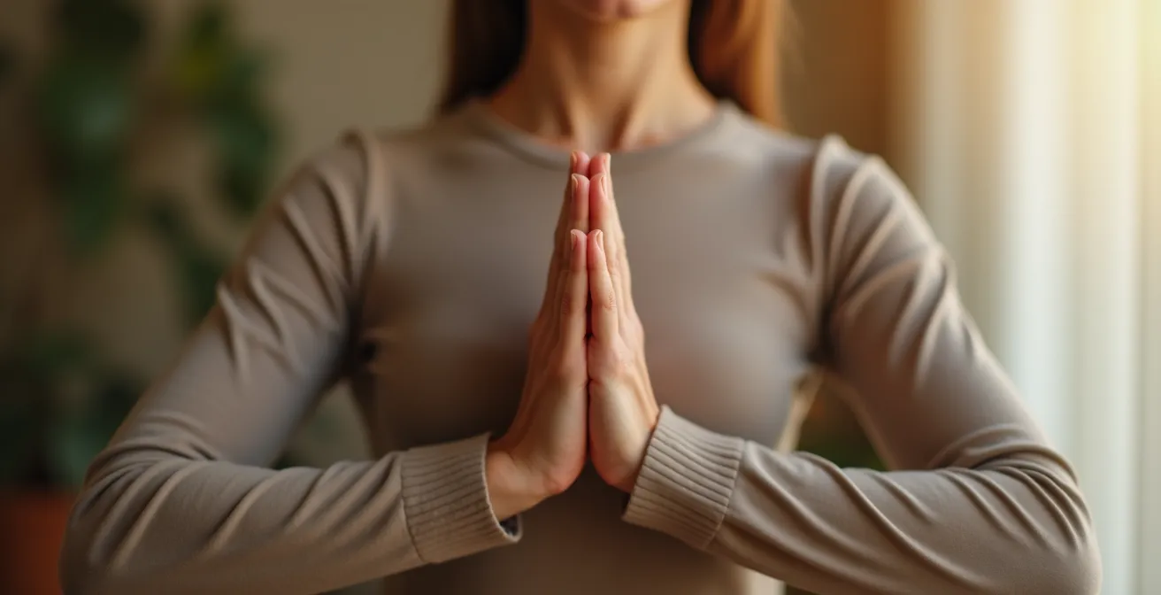 Primo piano di mani che formano un quadrato immaginario durante la respirazione