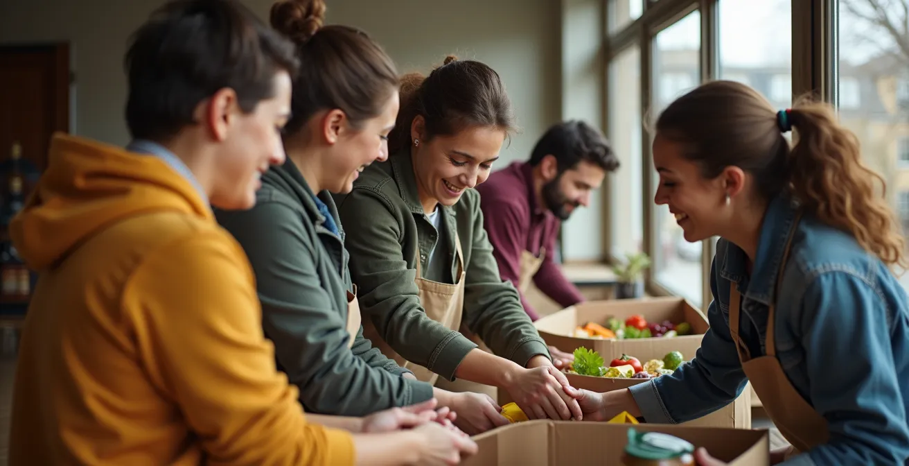 Gruppo diverso di persone che collabora in attività di volontariato locale