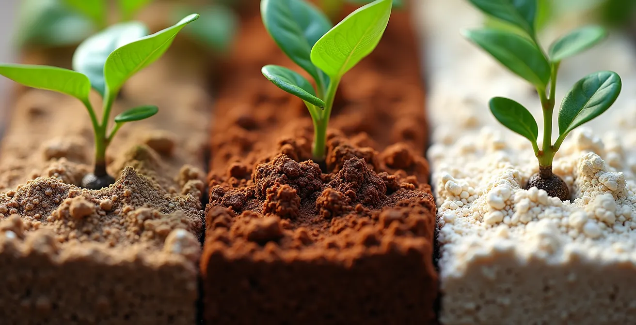 Dettaglio ravvicinato di diversi tipi di suolo vinicolo con radici di vite che penetrano in profondità